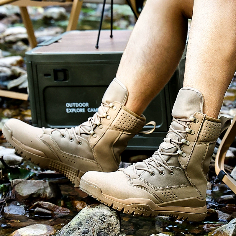 Летние боевые ботинки CQB, тактические ботинки из натуральной кожи, мужские уличные военные версии, водонепроницаемая мужская обувь с высоким берцем, штурмовая обувь, походные ботинки