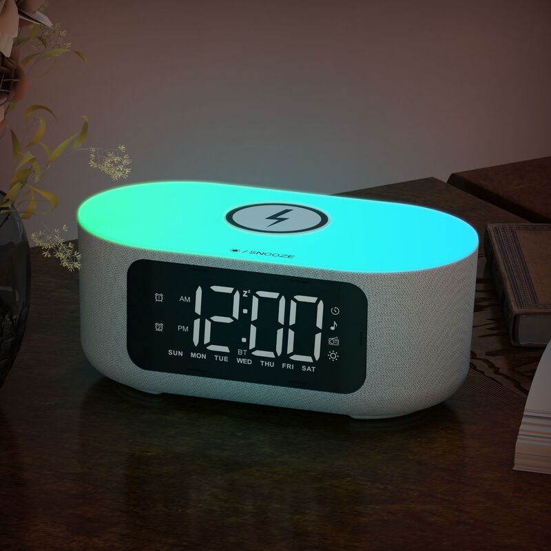 2024新型led目覚まし時計は無線充電白騒音デスクトップbluetoothスピーカー寝室のベッドの上のカラフルな雰囲気ランプを持っている|undefined