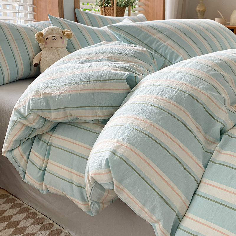 Cama de algodón lavado con agua de algodón de cuatro piezas, algodón puro 2025, nueva sábanas de cama, colchón de cama de tres piezas