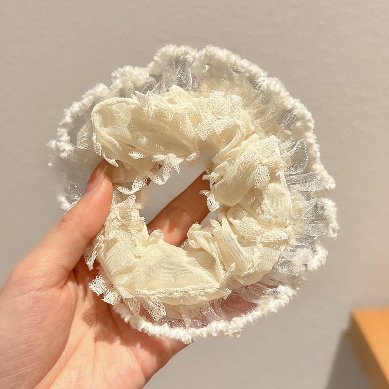 3#크림 화이트 레이스 머리끈 약 11cm