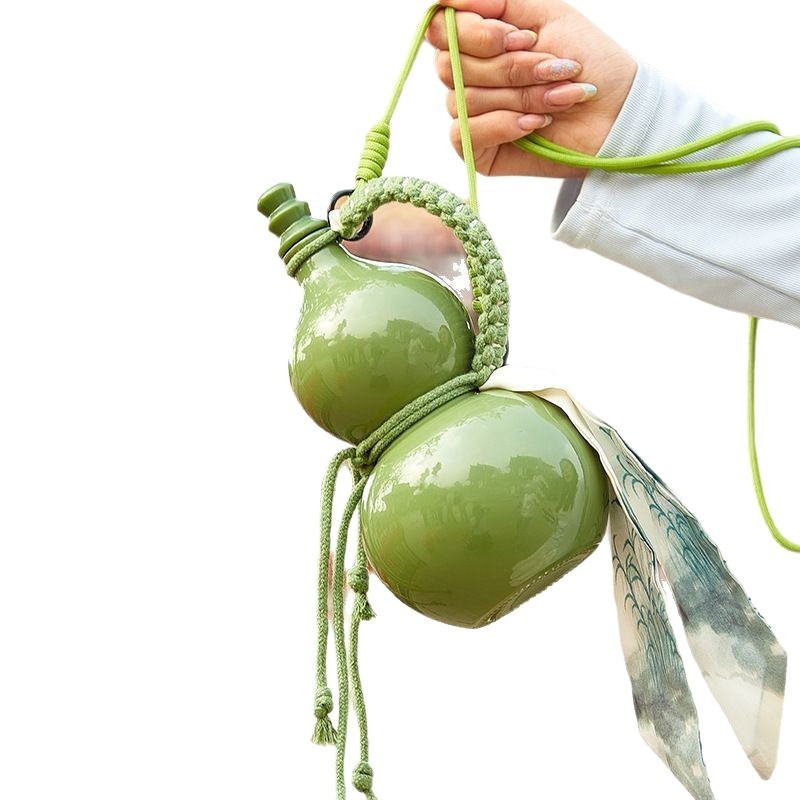 葫芦酒瓶景区文创 500ml高颜值网红仿瓷手提绳奶茶瓶复古仿瓷酒壶|undefined