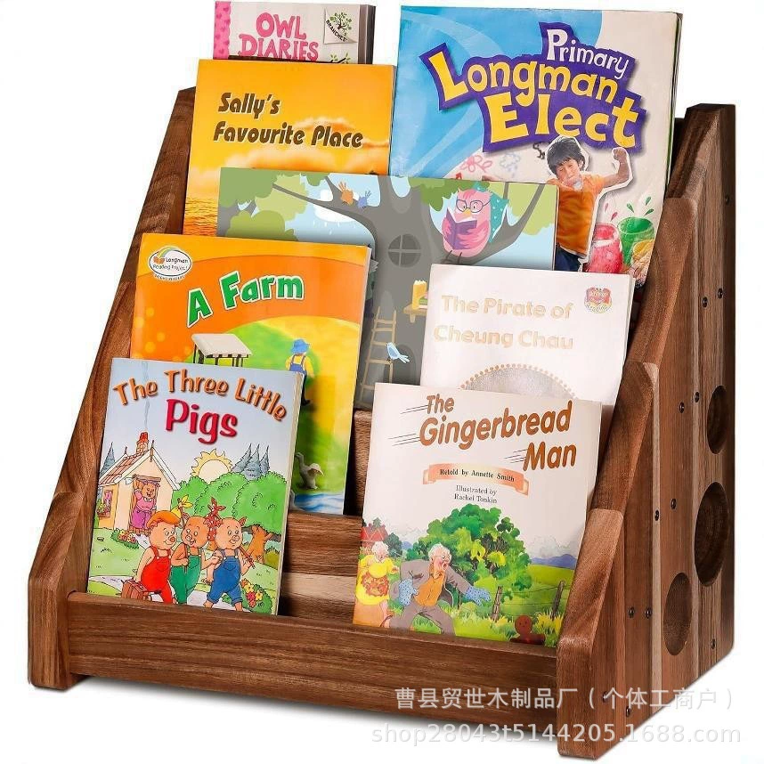 Трансграничная деревянная книжная полка, небольшая напольная стойка для хранения детских книжек с картинками, многослойная стойка для хранения детских книг с картинками