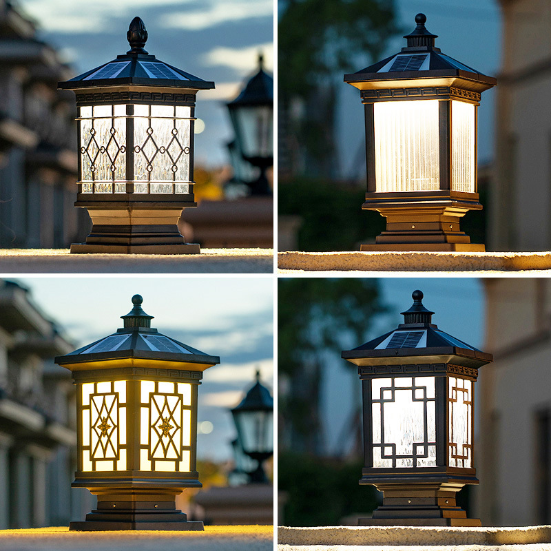 Solar Wall Column Headlight Chinese Style Outdoor Gate Column Light Outdoor Waterproof Villa Courtyard Garden Wall Headlight