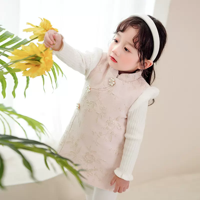 女童旗袍春季中国风复古连衣裙改良中式宝宝汉服儿童唐装长袖裙子
