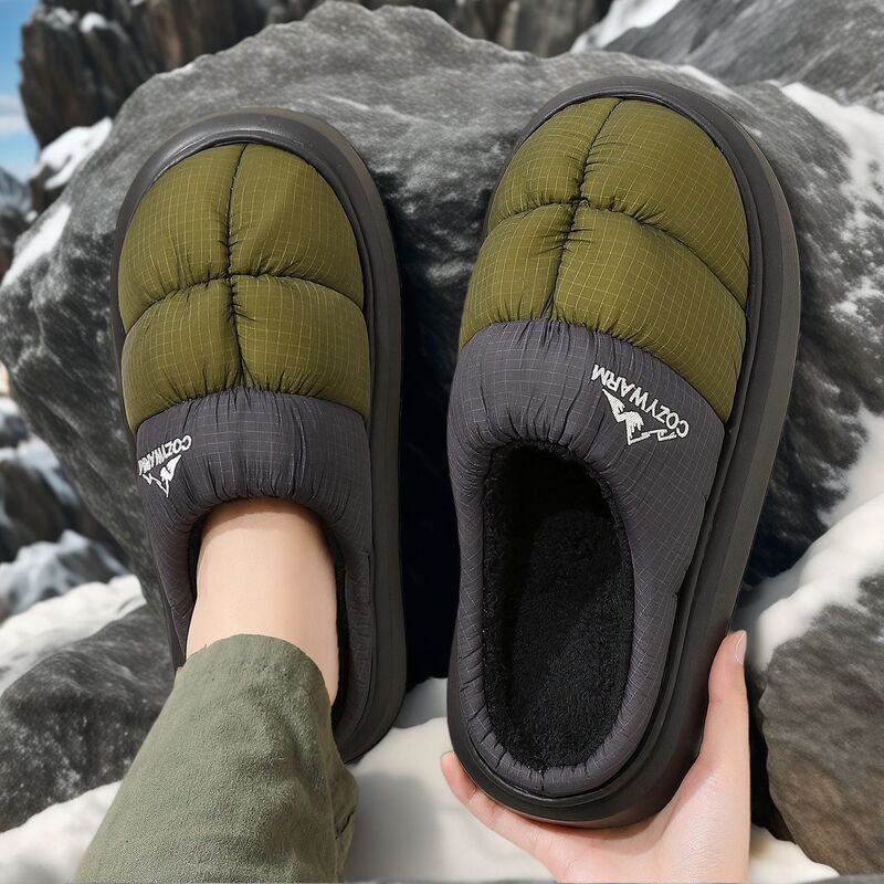 Men's Winter Cotton Slippers, Thickened and Warm, Large Size, Waterproof, down Fabric, for Home Use, Outdoor Wear, Thick-Soled, Non-Slip, Indoor Men's Winter Cotton Slippers, Thickened and Warm, Large Size, Waterproof, down Fabric, for Home Use, Outdoor Wear, Thick-Soled, Non-Slip, Indoor