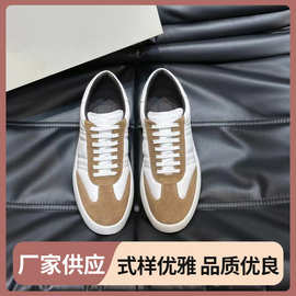 2024年新款拼色男士休闲鞋系带圆头低帮平底舒适运动鞋透气耐磨