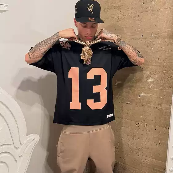 Summer Trendy Brand American Retro V Neck Splicing Letter Printed Short-Sleeved Loose Sports Jersey Personalized Hip-Hop Top