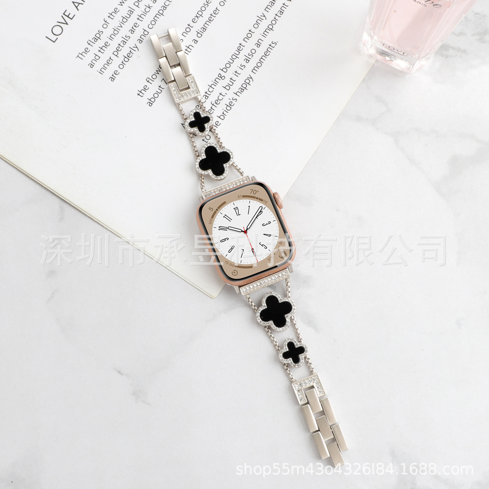 Adecuado para la manzana de cuatro Hojas de Trébol de metal correa de reloj de manzana watch7/SE/6/5/4/32 diamante incrustado cadena de reloj