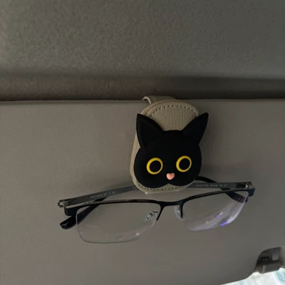 Cross-Border Car Glasses Clip Car Car Glasses Clip/Bill Clip - black-cat-beige-leather-glasses-clip