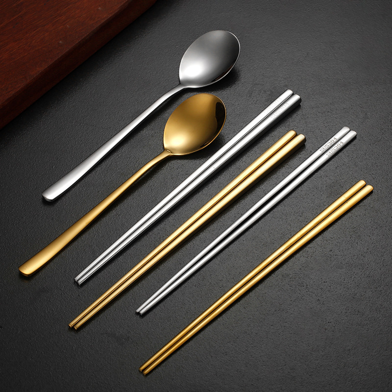 304 Stainless Steel Chopsticks 304 Household Square Metal Silver Iron Fast Family Set Korean Style Chopsticks