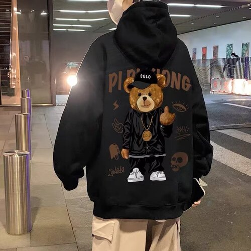 Men's Hooded Sweatshirt for Autumn/Winter, American Street Style, Instagram Trendy Brand, Loose Fit, Padded, Hooded Jacket
