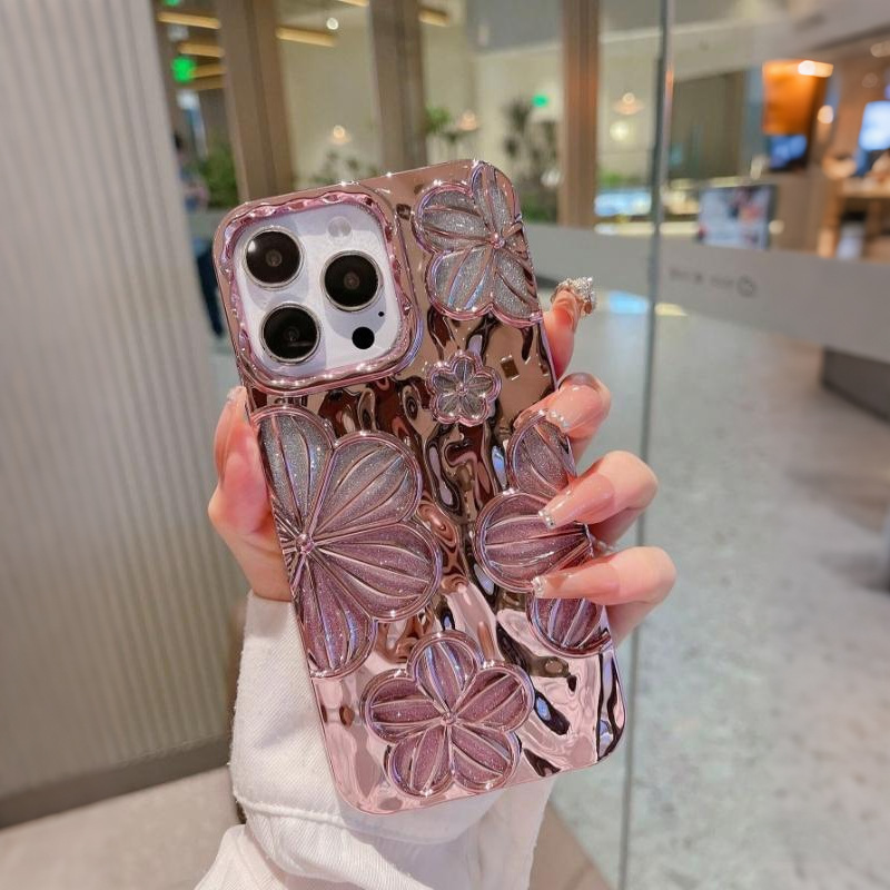 Fashionable Three-Dimensional Glitter Flower Electroplated Border iPhone Case