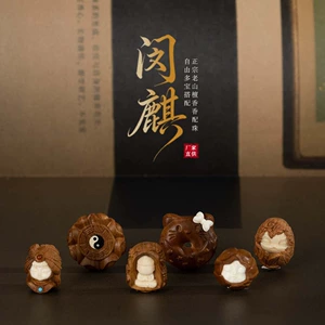 Natural Laoshan sandalwood carving inlaid with mammoth ivory, refrigerator magnets, decorative beads, accessories, Buddhist beads, decorative pendants
