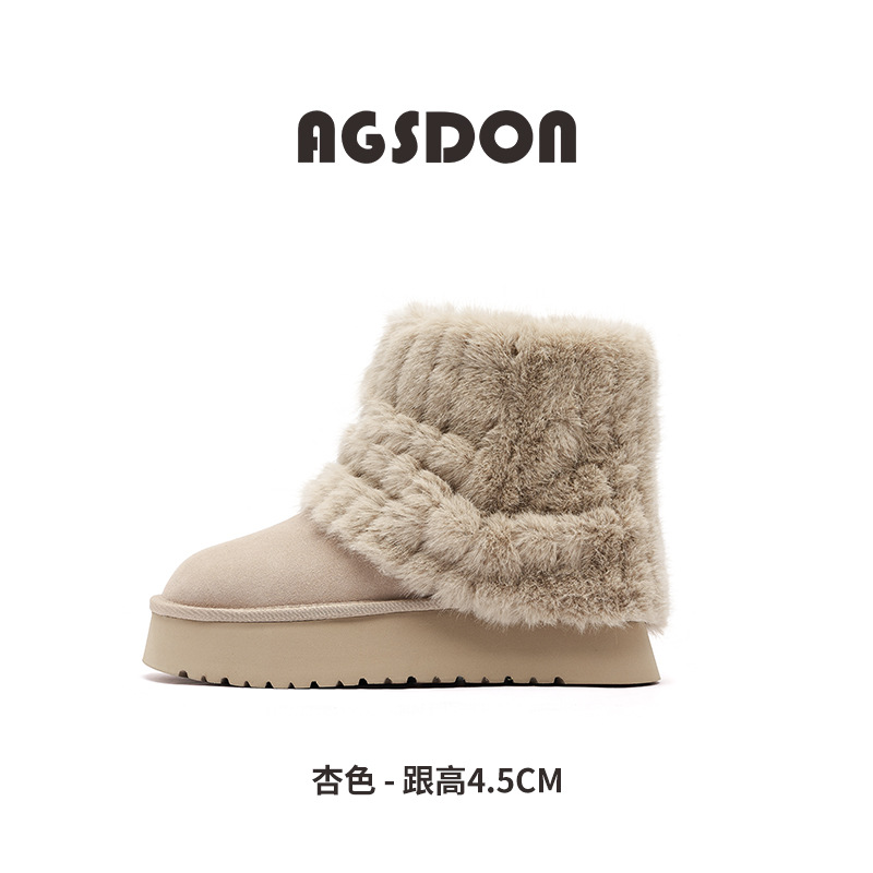 Botas de nieve de lana de león antiguo de invierno de mujer 2025 nuevas botas cortas de lana gruesas con pantalones de tubo medio grueso zapatos de algodón con suela gruesa