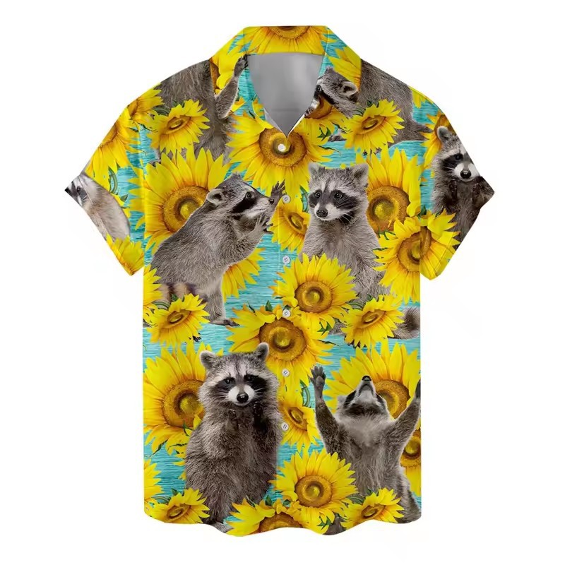 Divertido animal de flores divertidas 3D impresión digital para hombres verano casual vacaciones camisa hawaiana de manga corta con botones