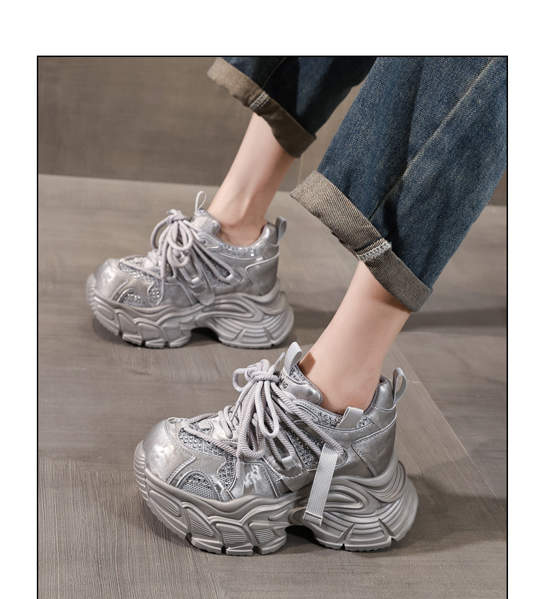 Giày sneaker nữ đế dày lưới thoáng khí phong cách daddy — màu be chi tiết 11