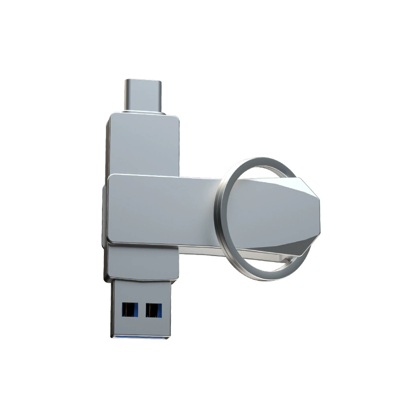 Серебристый металлический вместительный USB-флеш-накопитель 32ГБ, 2 в 1, 64ГБ, оптом