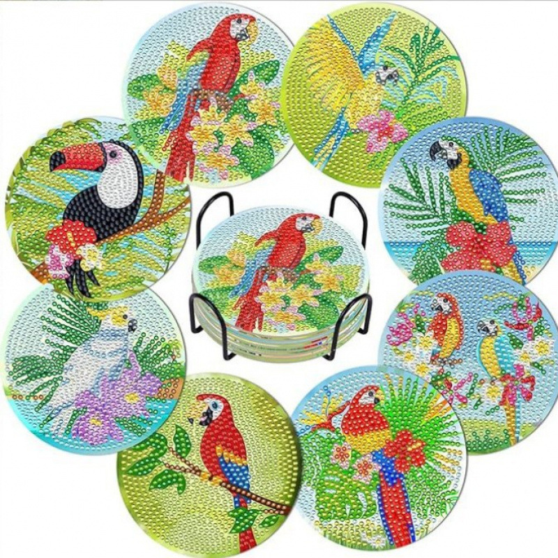 Ventas transfronterizas calientes de 8 piezas de conjunto de cojín de taza de arte de diamante, con soporte, pequeño conjunto de pintura de diamante, adecuado para adultos