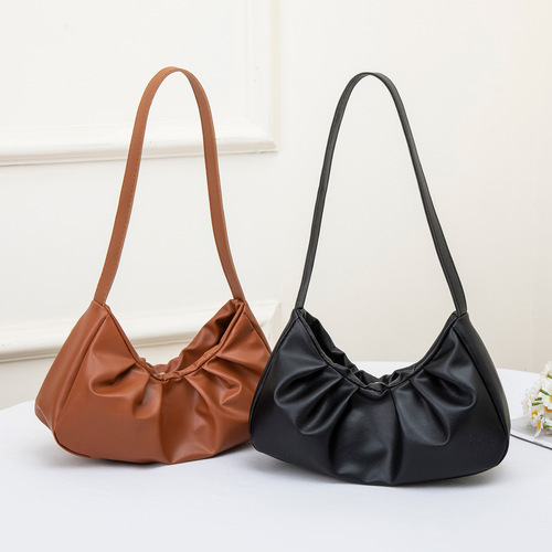 Women's shoulder bag 2025 new high-end folded underarm bag, fashionable solid color, light and all-matching crescent bag, wholesale