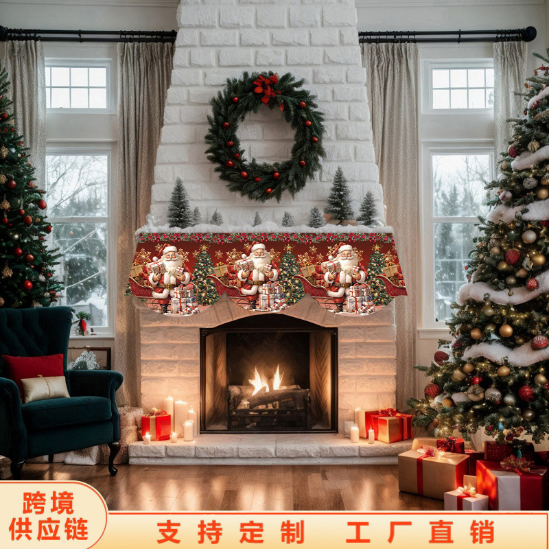 文达跨境新款圣诞树圣诞老人氛围壁炉毛巾，适用于家庭客厅壁炉|undefined