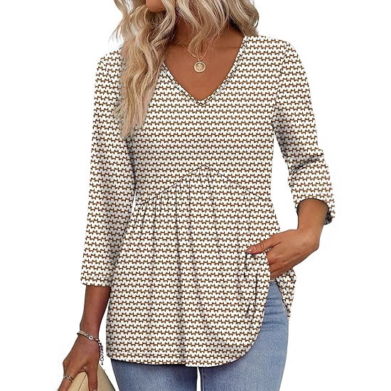 European and American Long-Sleeved Women's 2026 Women's Shirts Elegant Casual Fashion V-Neck Babydoll Tops Autumn Clothing