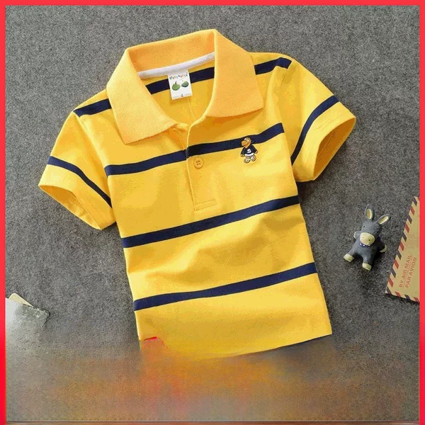 kids Children's Short-sleeved Children's Wear Korean-style Middle and Big Children's T-shirt Cotton Striped Lapel Polo Shirt Cross-border 0-15 Years Old