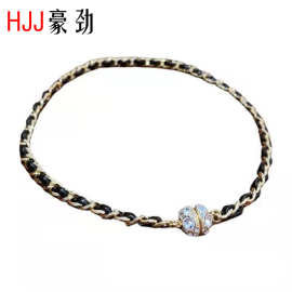 HJJ  抖音同款新款地心引力拼皮项链吸铁石锁骨链个性皮革缠绕链