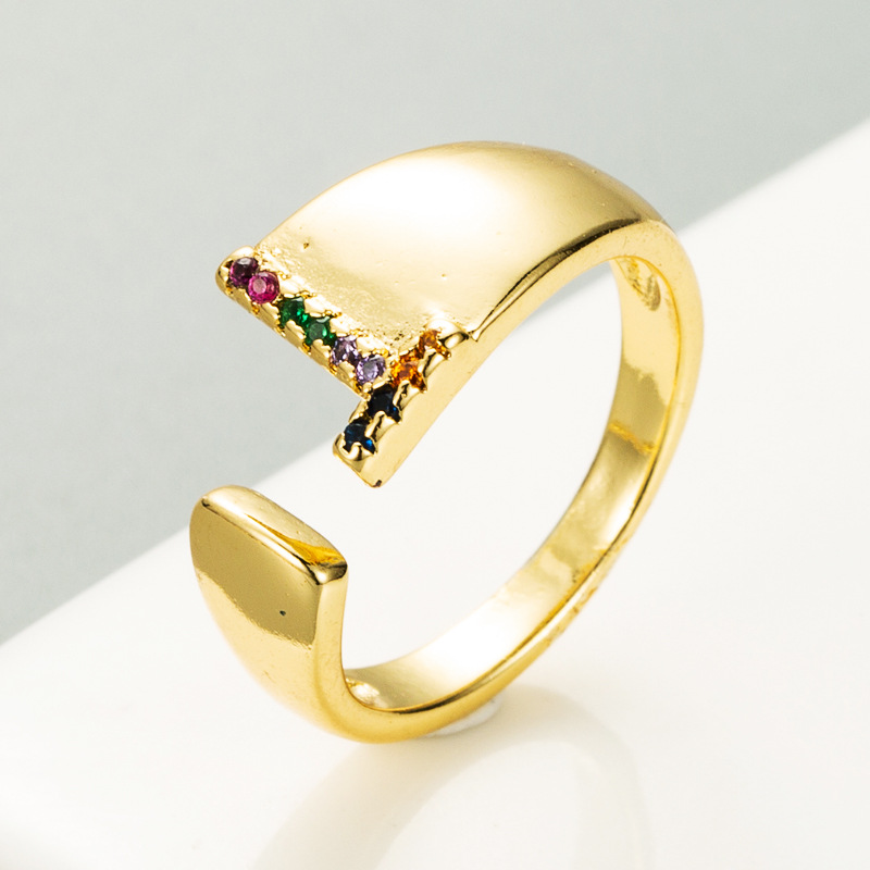 European And American Ring 26 English Letter Copper Gold-plated Inlaid Zircon Ring Opening Adjustable display picture 11