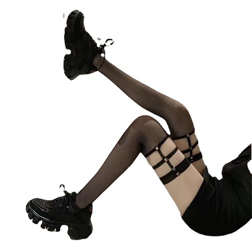 Yue Die Internet celebrity sexy temptation rivet over-the-knee socks for women hollow fishnet long sexy suspenders dark stockings 7086