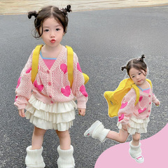 Chic Cake Skirt Girl's Short Skirt Top Set: Camisole Base Layer + Cardigan – 3-Piece CHX-216 Suit