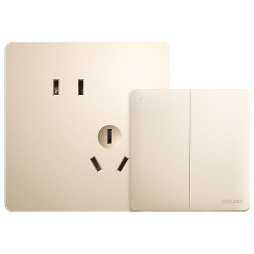 Delixi switch socket champagne gold five-hole three-hole one-open and two-open wall socket panel factory direct supply wholesale