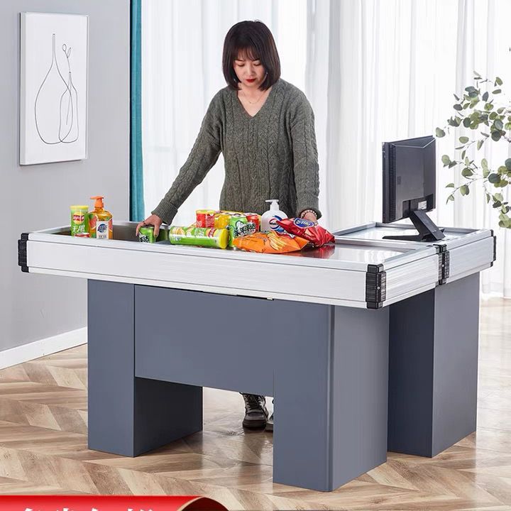 Mostrador de caja de supermercado Mostrador de tienda de conveniencia pequeño y simple Esquina de metal Gabinete de caja registradora de acero inoxidable engrosamiento