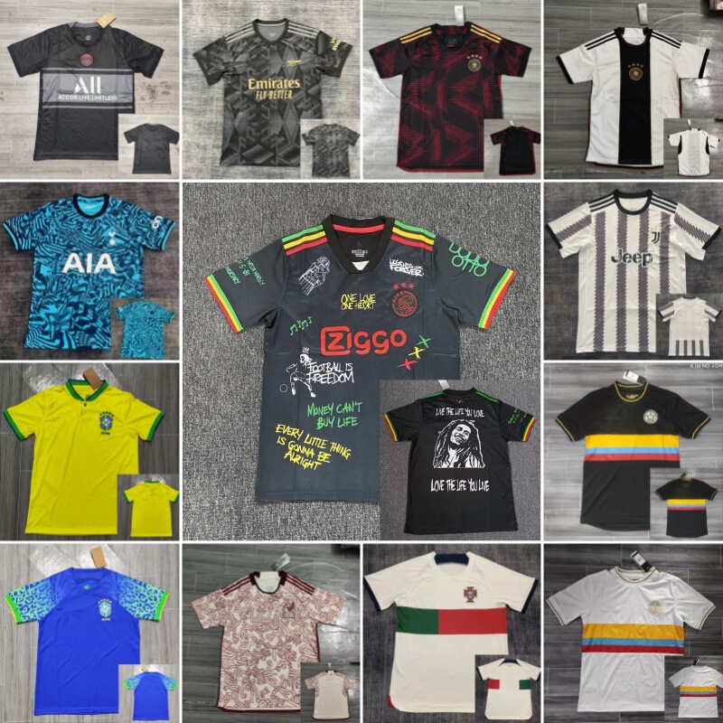 Old Models of Football Jerseys from Real Madrid, Barcelona, Brazil, Portugal, England, the Netherlands, Germany, Manchester City, Corinthians, and Arsenal
