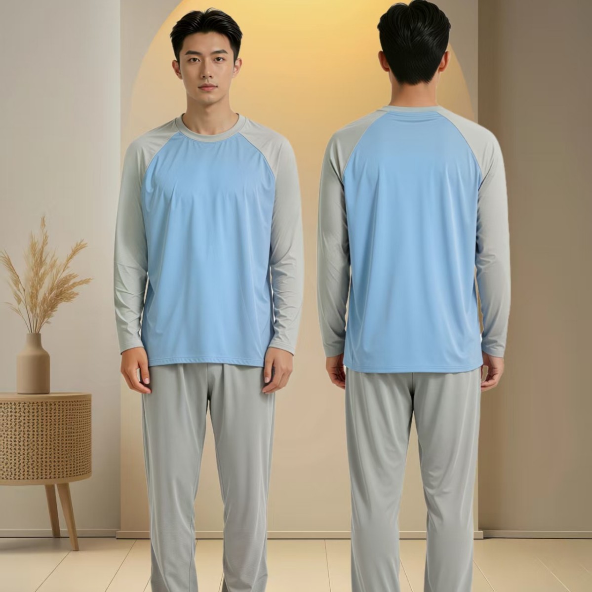 Modal Men's Loungewear Raglan Long-Sleeve Long-Pants Set Pajamas Sleepwear