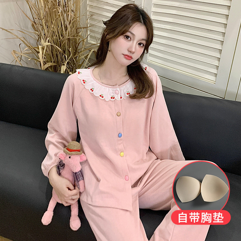 Pajamas Women's Cashmere Autumn and Winter New High-End Long-Sleeved Pants with Chest Pads Double-Sided Velvet Thin Velvet Home Wear Set