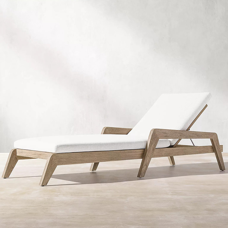 Nordic outdoor recliner teak lounge bed villa hotel swimming pool outdoor waterproof courtyard garden solid wood beach chair