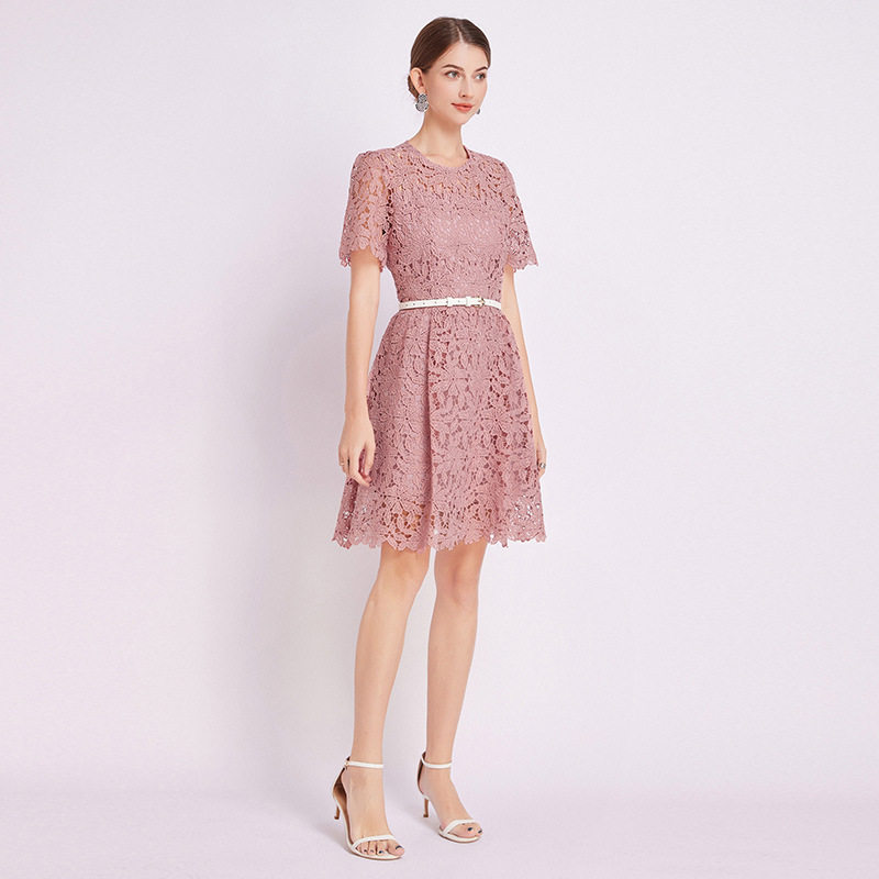 Summer elegant fashionable retro lace skirt with a round collar