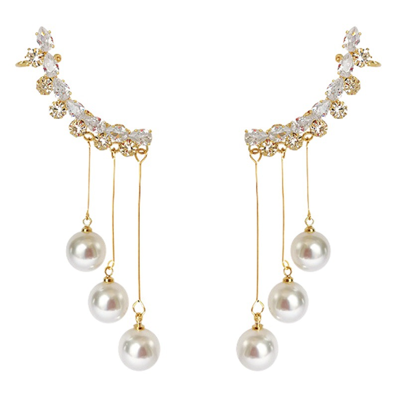 New Style Sparkling Diamond Earrings for Women, Ear Clips, Douyin Internet Celebrity Temperament, Tassel Long Earrings Factory Goods