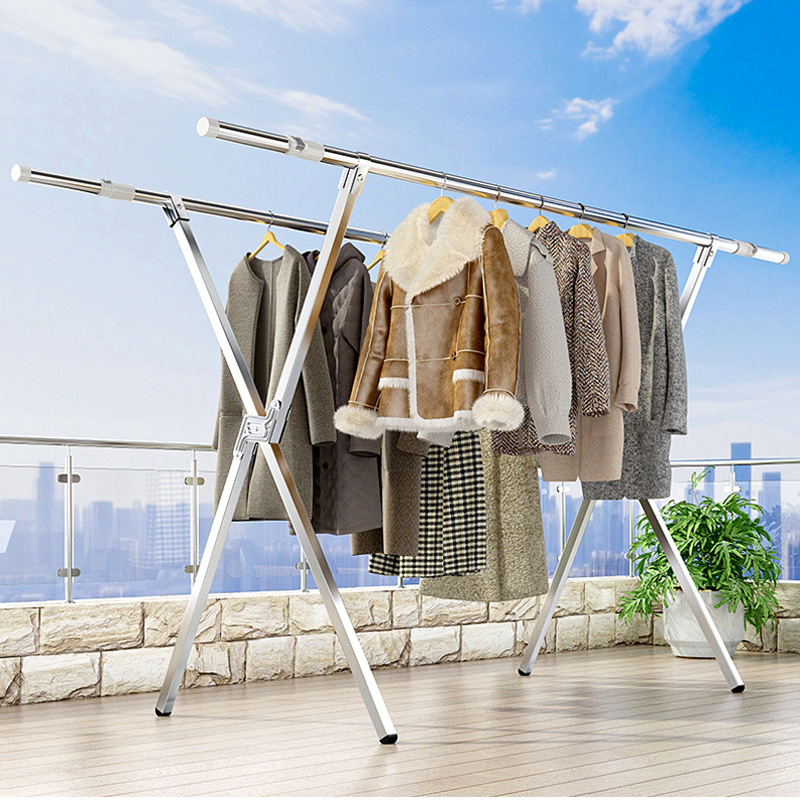 Folding Clothes Drying Rack, Freestanding Indoor Household Balcony Bedroom Coat Rack, Outdoor Retractable Clothes Hanger, Thickened for Drying Quilts