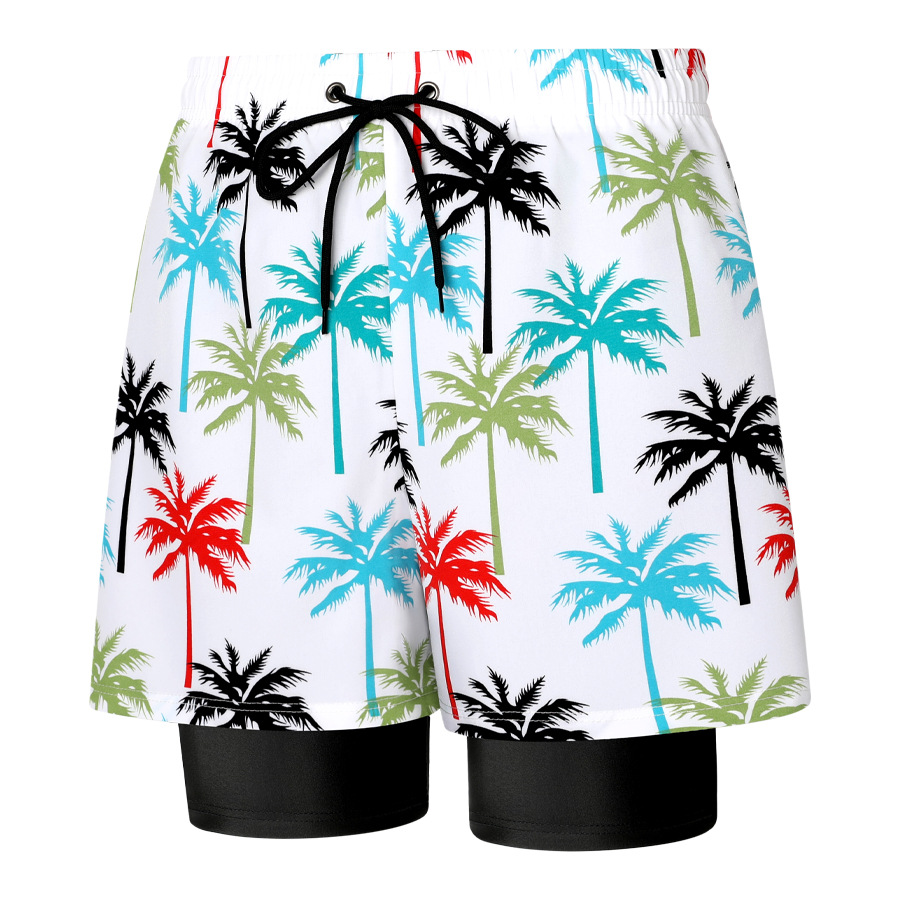 Double-layer Anti-embarrassment Swimming Pants, Hot Spring Beach Seaside Coconut Tree Printing Wholesale Swimming Yuejia Swimming Manufacturer Swimsui_voghion.com