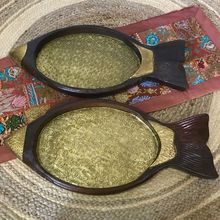 印度进口实木包铜果盘托盘 手工精雕东南亚泰式民宿鱼盘软装摆件