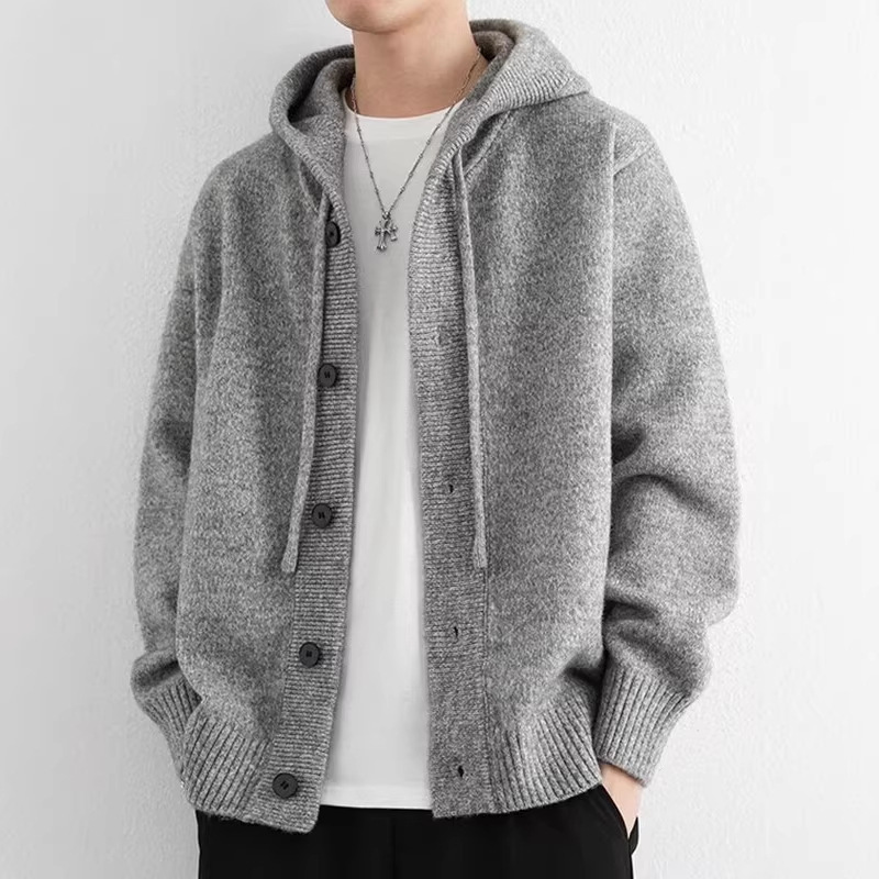 Hooded Sweater Jacket for Men, New Style for Spring and Autumn, Korean Style Simple Knitted Cardigan for Men, One Piece Drop Shipping