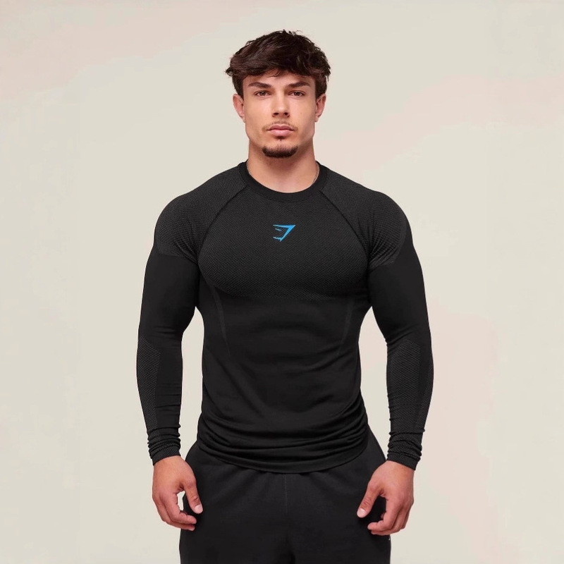 Fitness Tops Men's Autumn and Winter Running Training Cycling Sports Tight T-Shirt Shark Fitness Long-Sleeved Gymsshark Fitness Tops Men's Autumn and Winter Running Training Cycling Sports Tight T-Shirt Shark Fitness Long-Sleeved Gymsshark