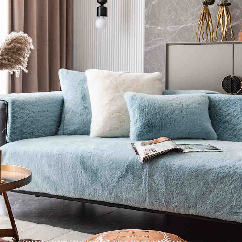 Sofá cubierta cuatro estaciones general imitación de conejo cojín antideslizante para el hogar fácil de cuidar toalla de sofá otoño y invierno cojín de sofá sala de estar