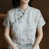 Новое высококачественное платье Cheongsam из чистого рами 10, улучшенное новое платье Cheongsam в китайском стиле в стиле ретро с дизайном листьев-бабочек.