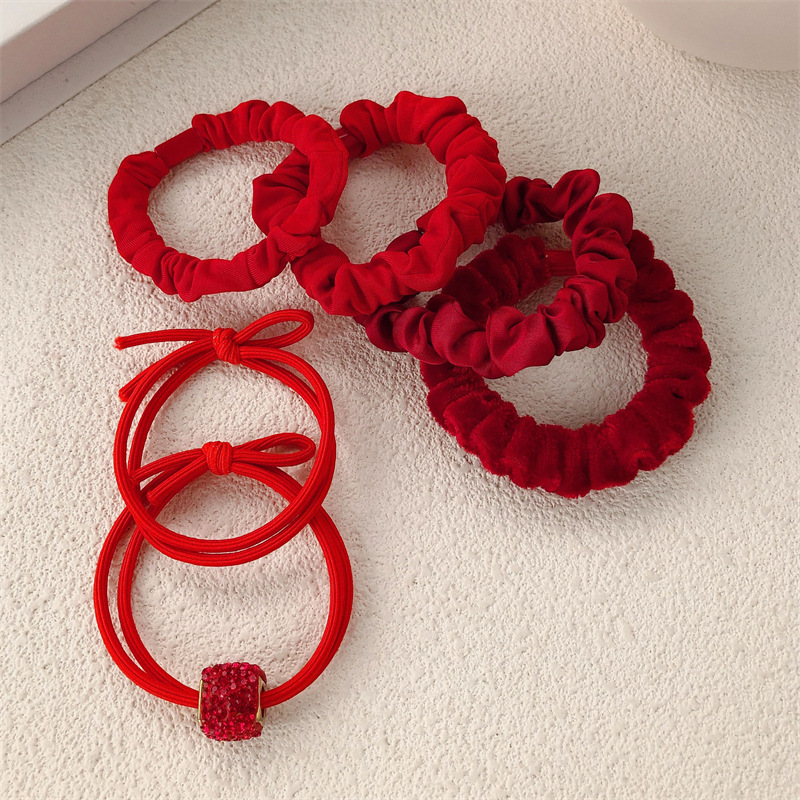 Año Nuevo chino rojo rojo anillo de pelo del intestino delgado temperamento simple correa de cabello de correa de cabello de mujer cuerda bola de cabello adornamiento de cabello