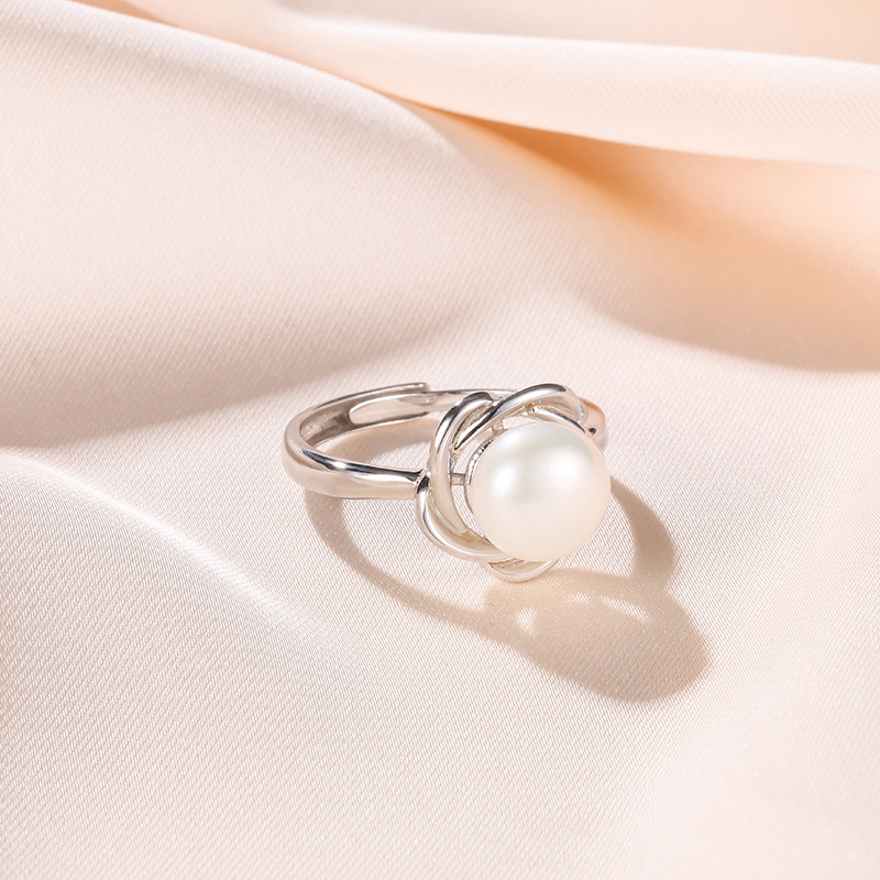 Estilo coreano elegante simple perla de agua dulce anillo las mujeres plata esterlina moda personalizada índice abierto anillo dedo ajustable pulsera