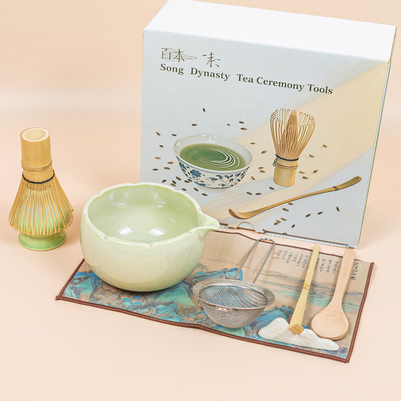 跨境樱花带嘴抹茶碗抹茶套装百本立茶筅立渐变日式抹茶套装茶拨|undefined