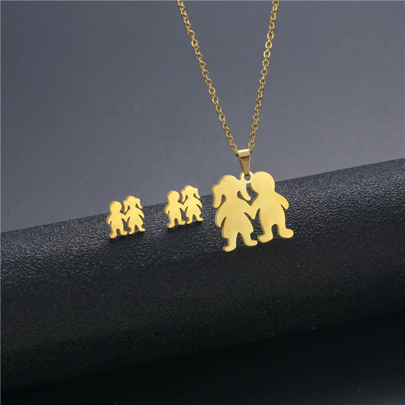 fashion stainless steel boys girls pendant necklace earrings set