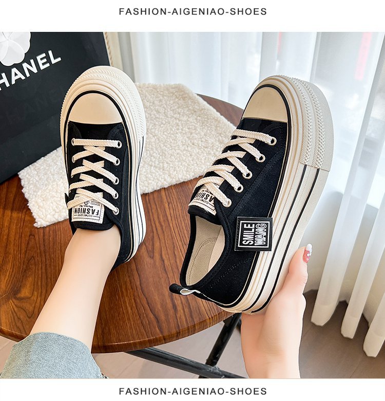 Women's Letter Graphic Platform Canvas Shoes - Image 7
